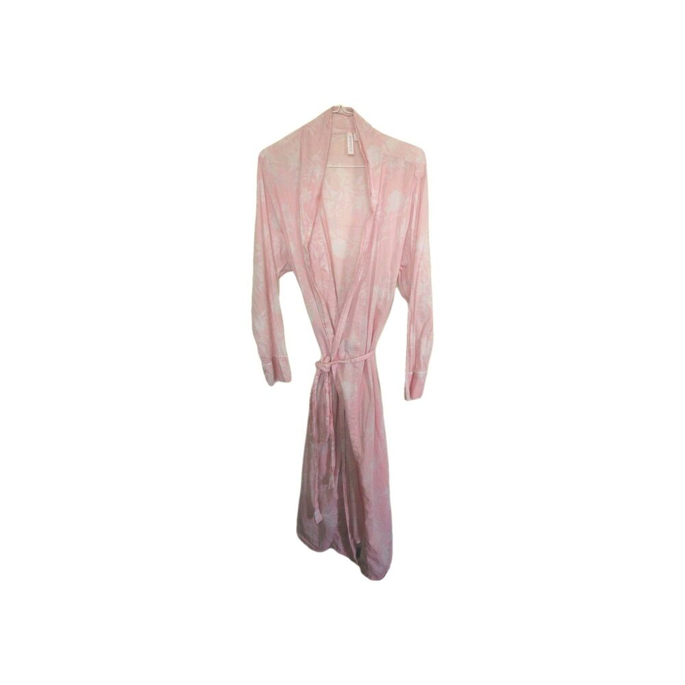 Joyspun Women's Pink Floral  100% Cotton Robe Kimono, With Belt, Size L